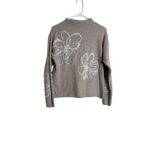 Rachel Zoe Sweater Womens Medium Beige Floral Embroidered Crewneck Knit Pullover